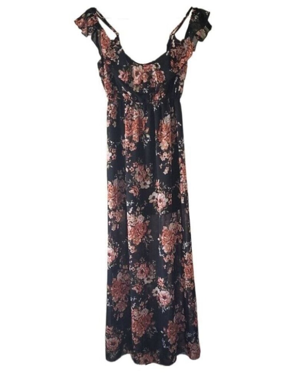 Mind Code Black Floral Off Shoulder Maxi Dress